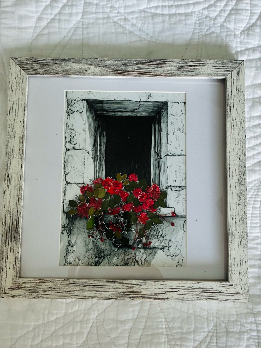 Framed Pressed Dried Flowers in Window